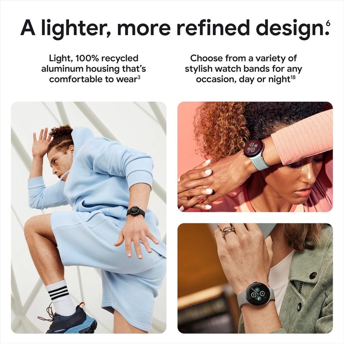 Google Pixel Watch 2 - Polished Silver Aluminum Case/Bay Active Band - Image 3